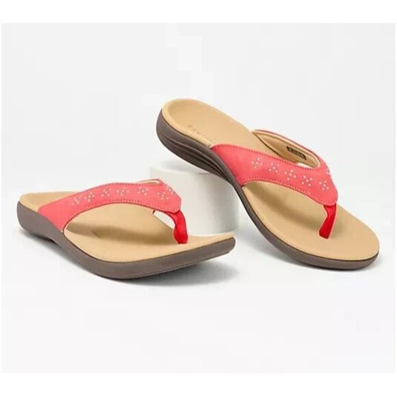 New Womens 11 B M Flip Flops Thong Sandals Shoes Revitalign Red Stud Orthotic - Picture 1 of 5